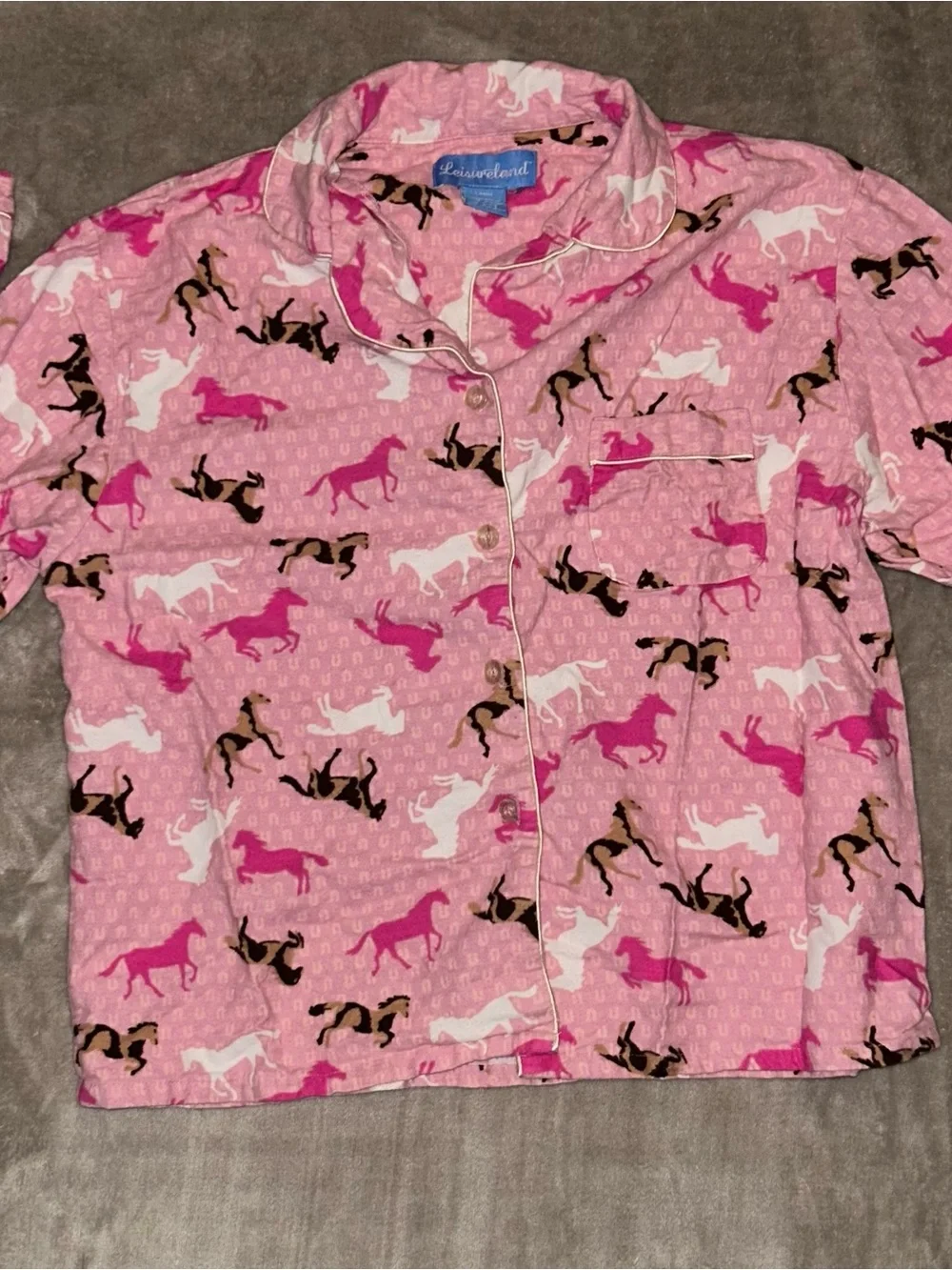 Women’s Pink Horse-Print Two-Piece Flannel Pajama Set Large